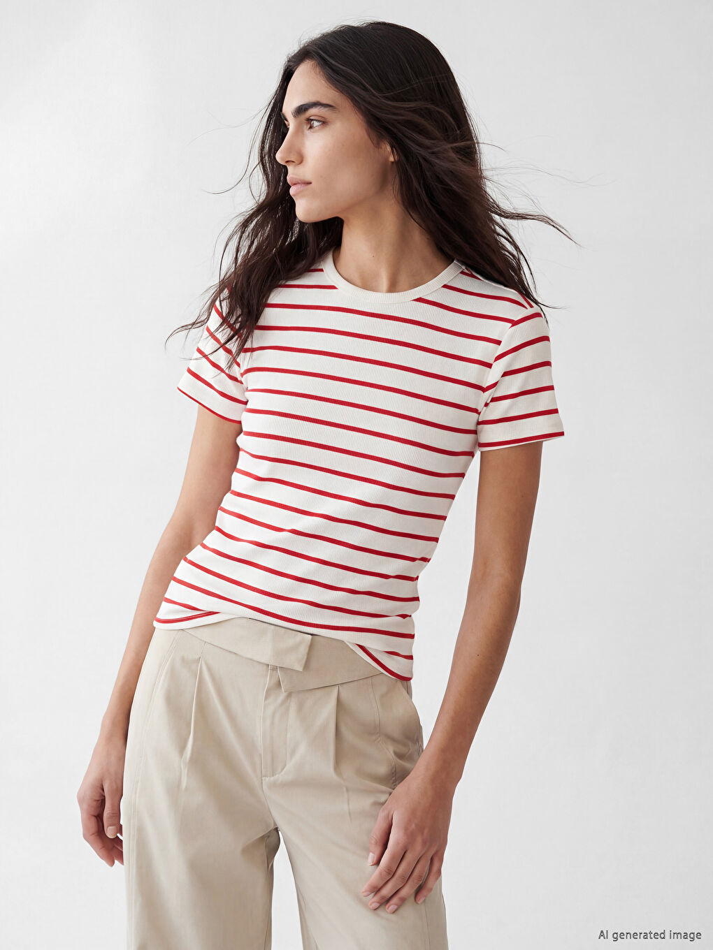 Crew Neck Striped Women's T-Shirt-1