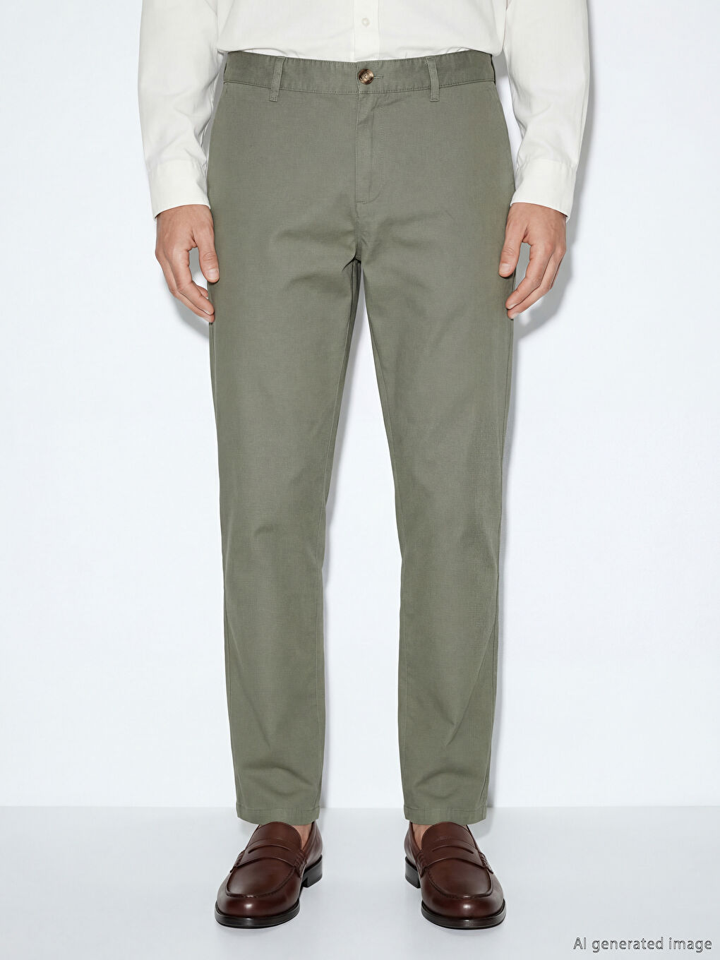 Haki Rahat Kalıp Geniş Paça Erkek Chino Pantolon-1