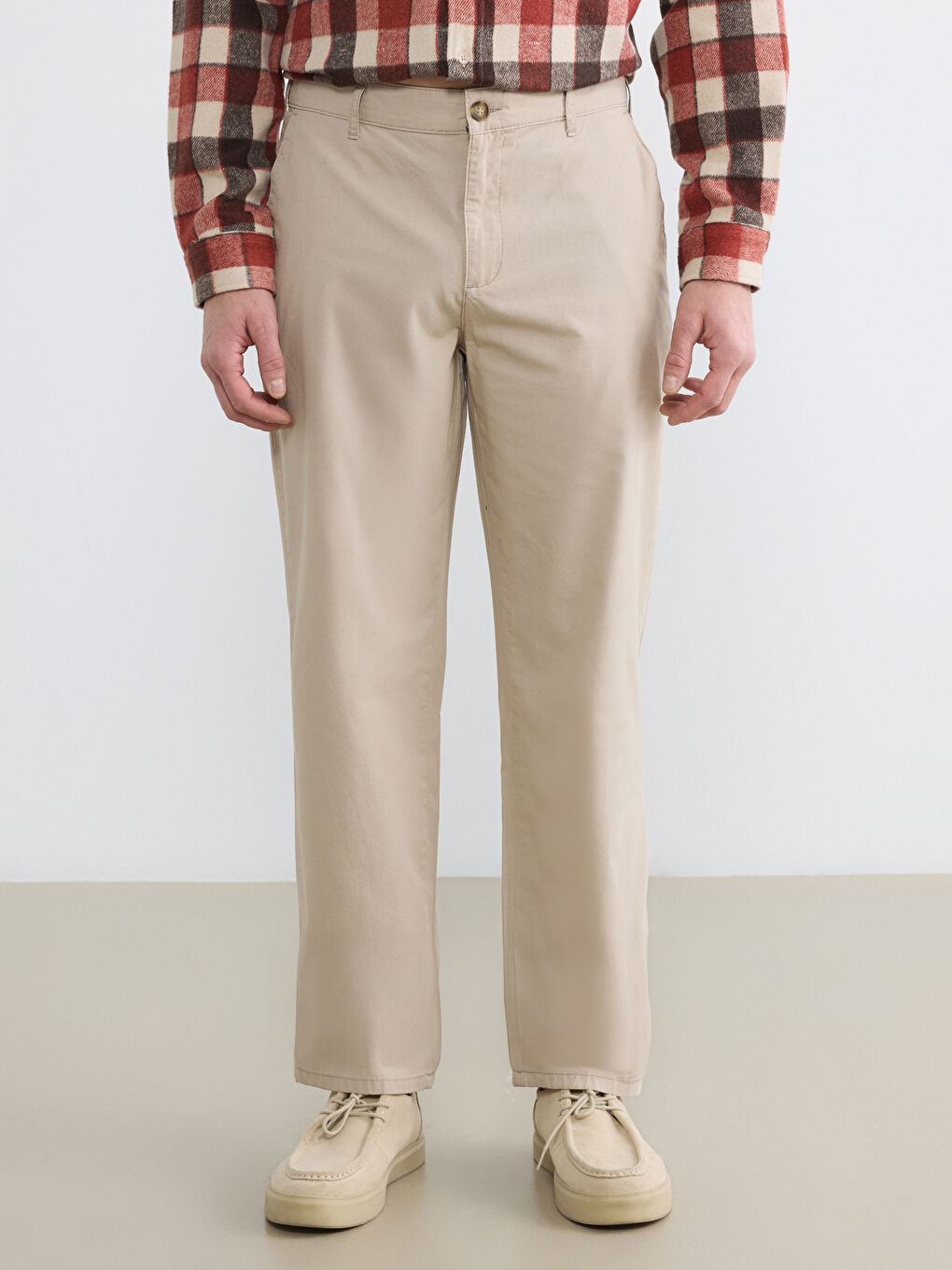 Bej Loose Fit Erkek Chino Pantolon-1