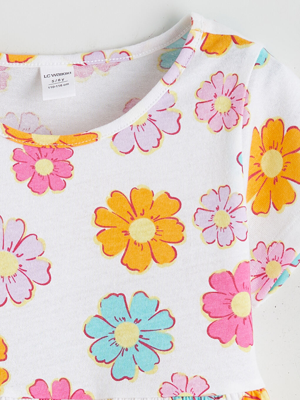 მრგვალი საყელო ყვავილოვანი გოგონების კაბა-1