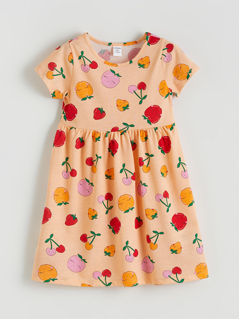 Crew Neck Fruit Printed Girls' Dress