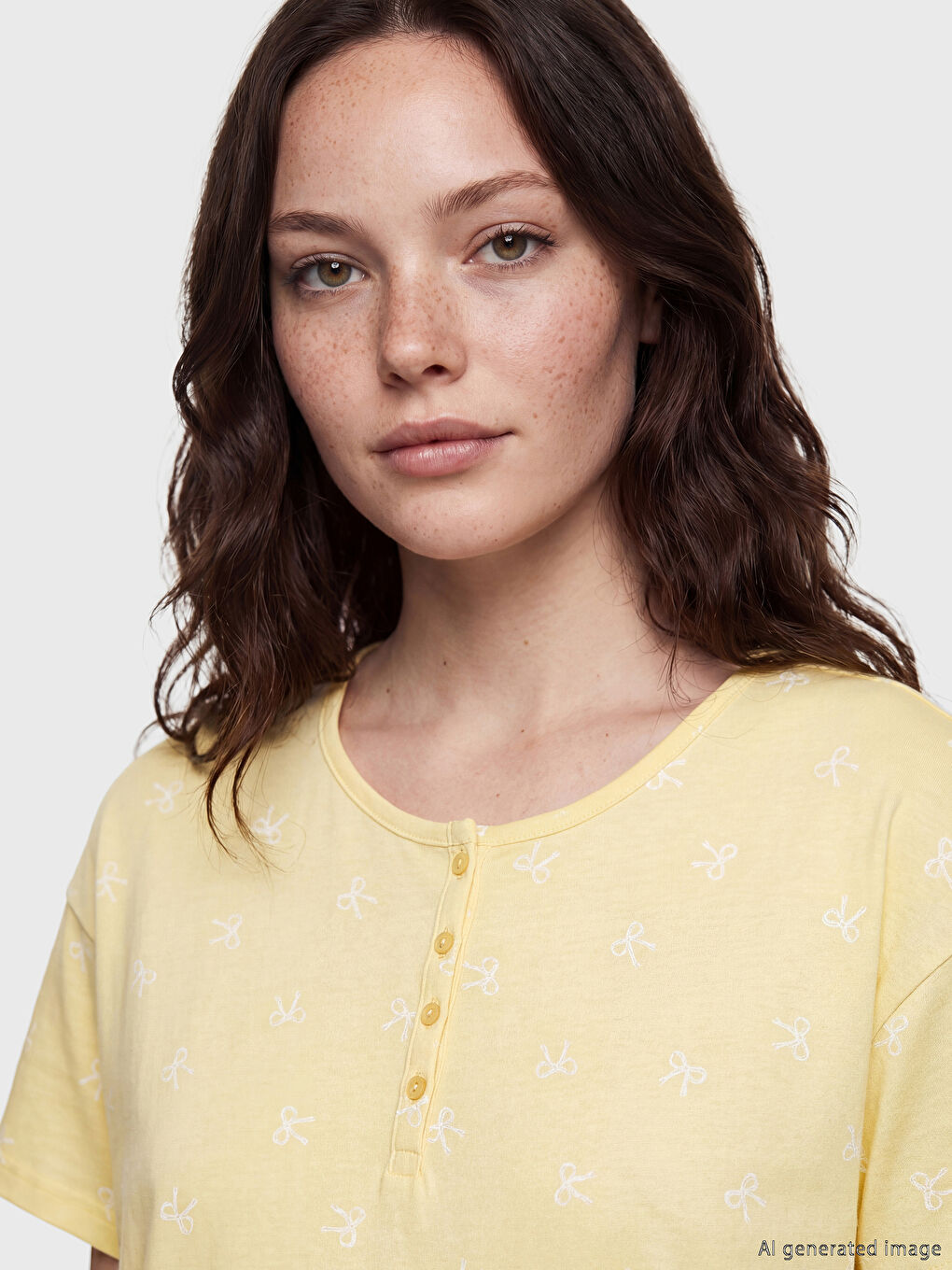 Sarı Bisiklet Yaka Fiyonk Baskılı Hamile Gecelik-2