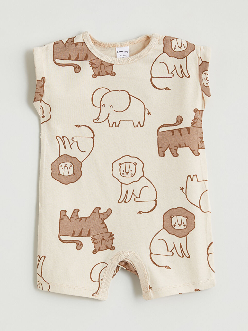 Bej Hayvan Baskılı Erkek Bebek Tulum
