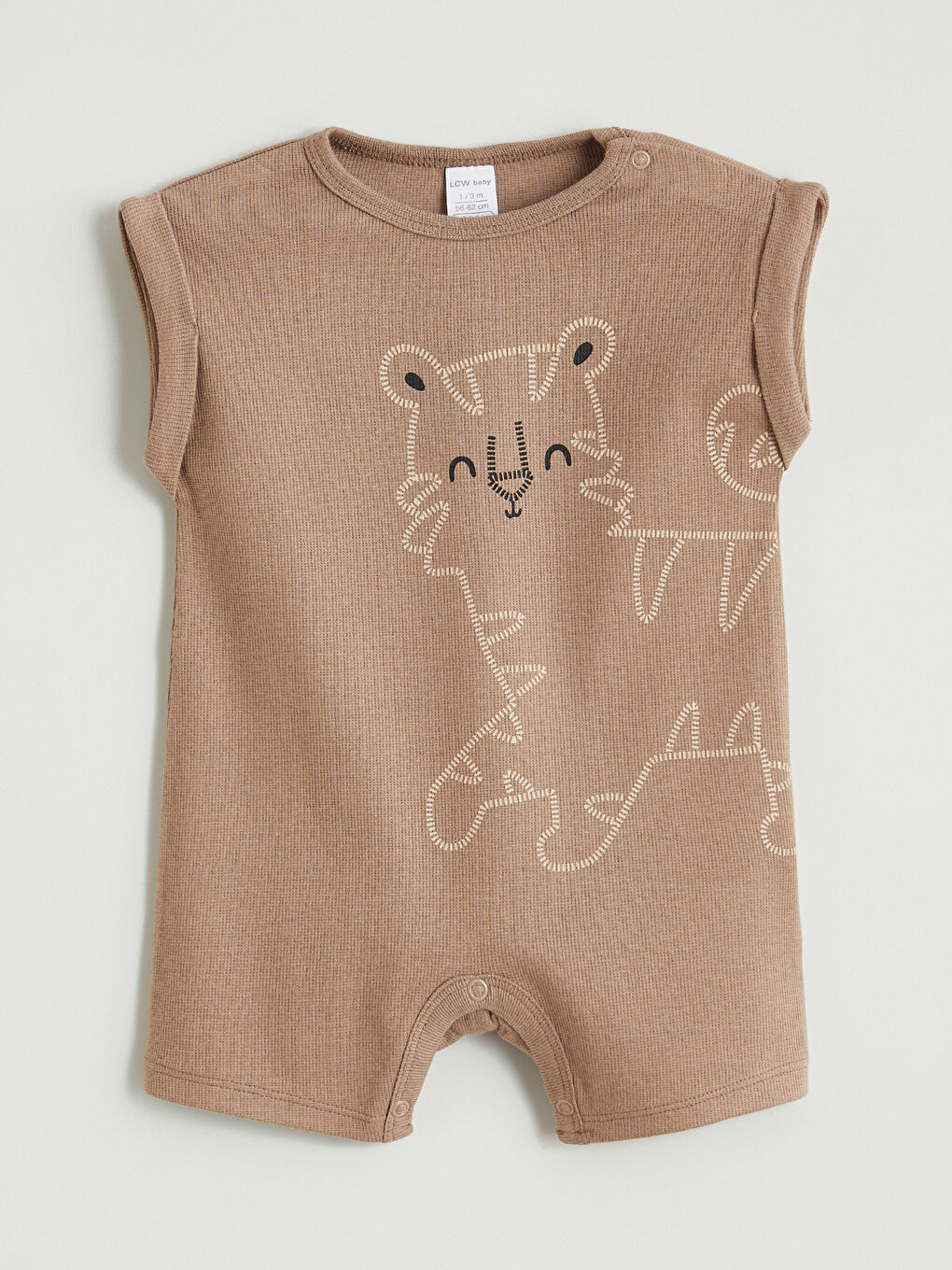 Kahverengi Bisiklet Yaka Desenli Erkek Bebek Tulum 2'li-1