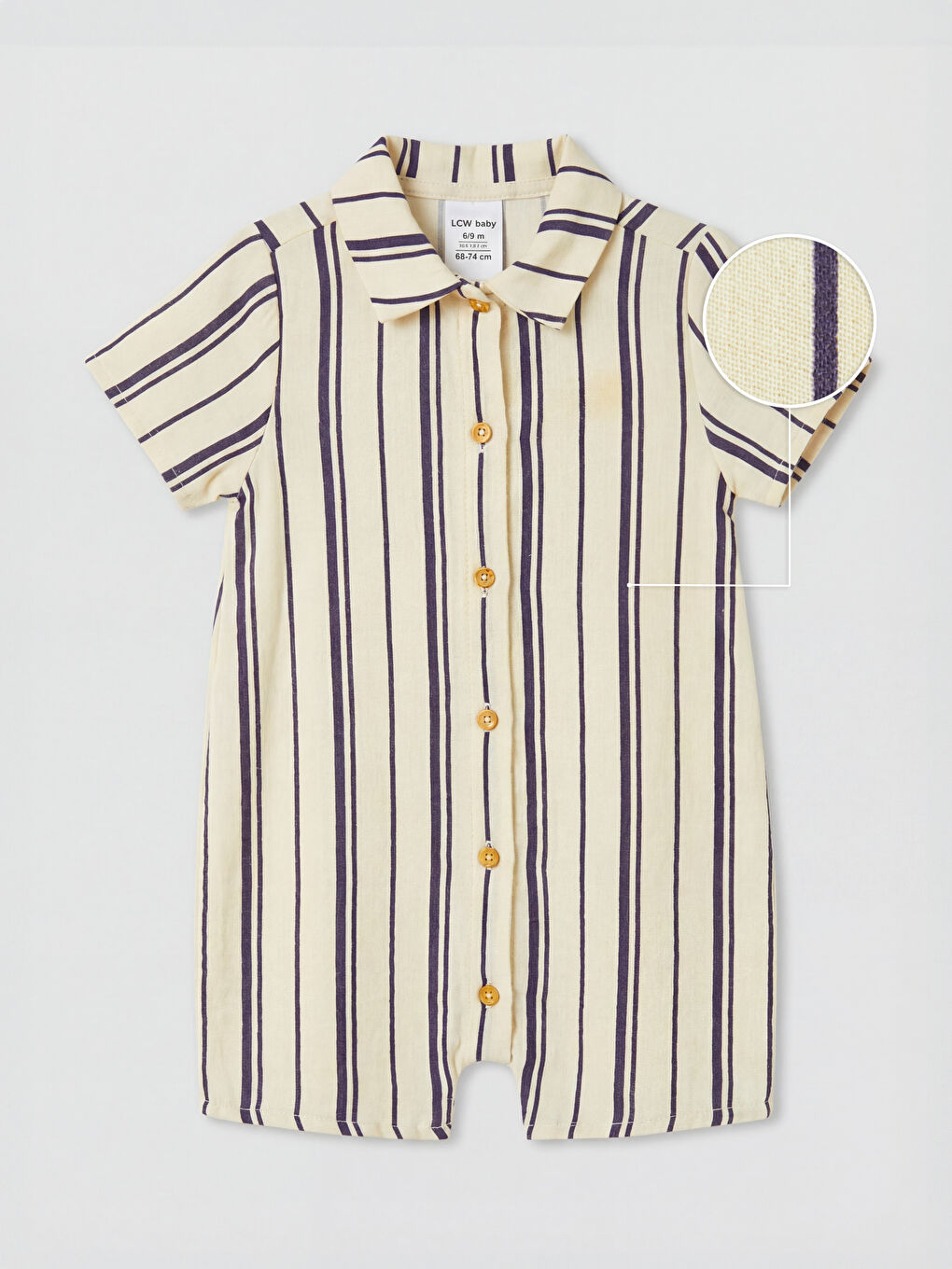 Ekru Gömlek Yaka Çizgili Erkek Bebek Tulum