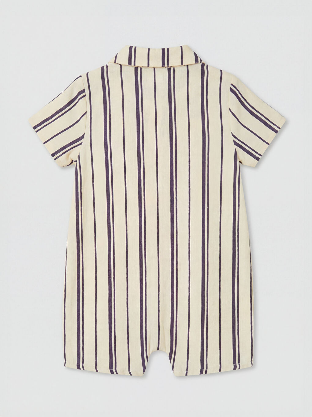 Ekru Gömlek Yaka Çizgili Erkek Bebek Tulum-1