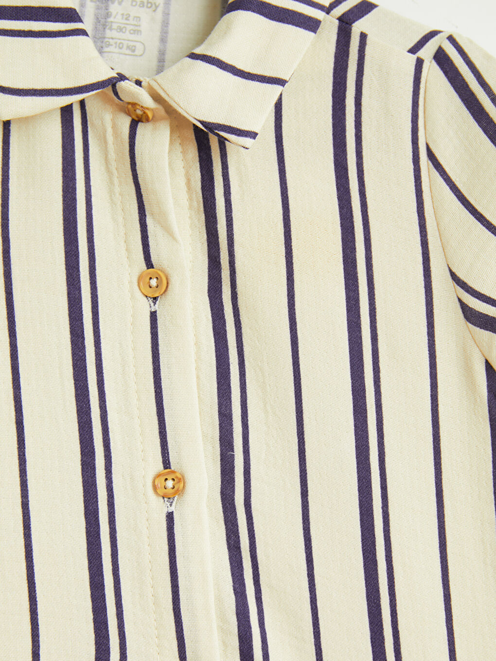 Ekru Gömlek Yaka Çizgili Erkek Bebek Tulum-2