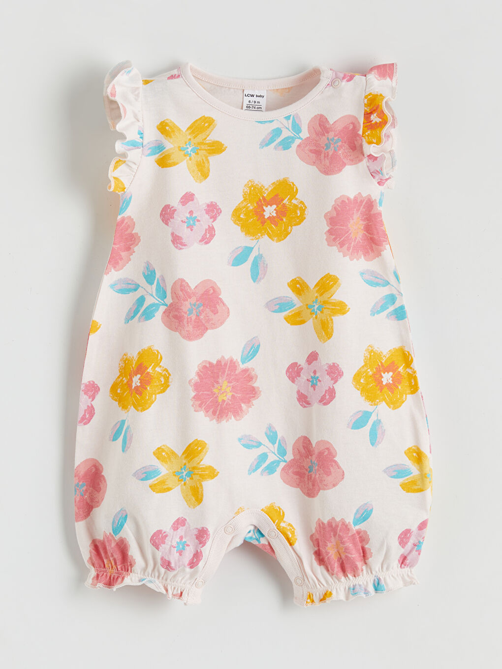 Pembe Bisiklet Yaka Çiçekli Kız Bebek Tulum 2'li-3