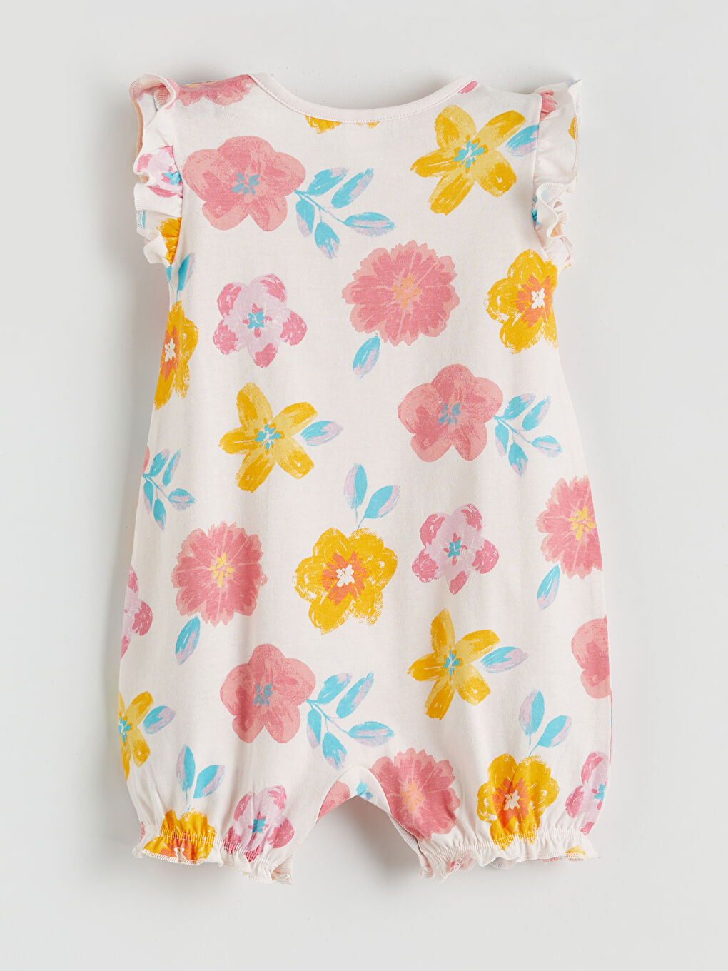 Pembe Bisiklet Yaka Çiçekli Kız Bebek Tulum 2'li-4