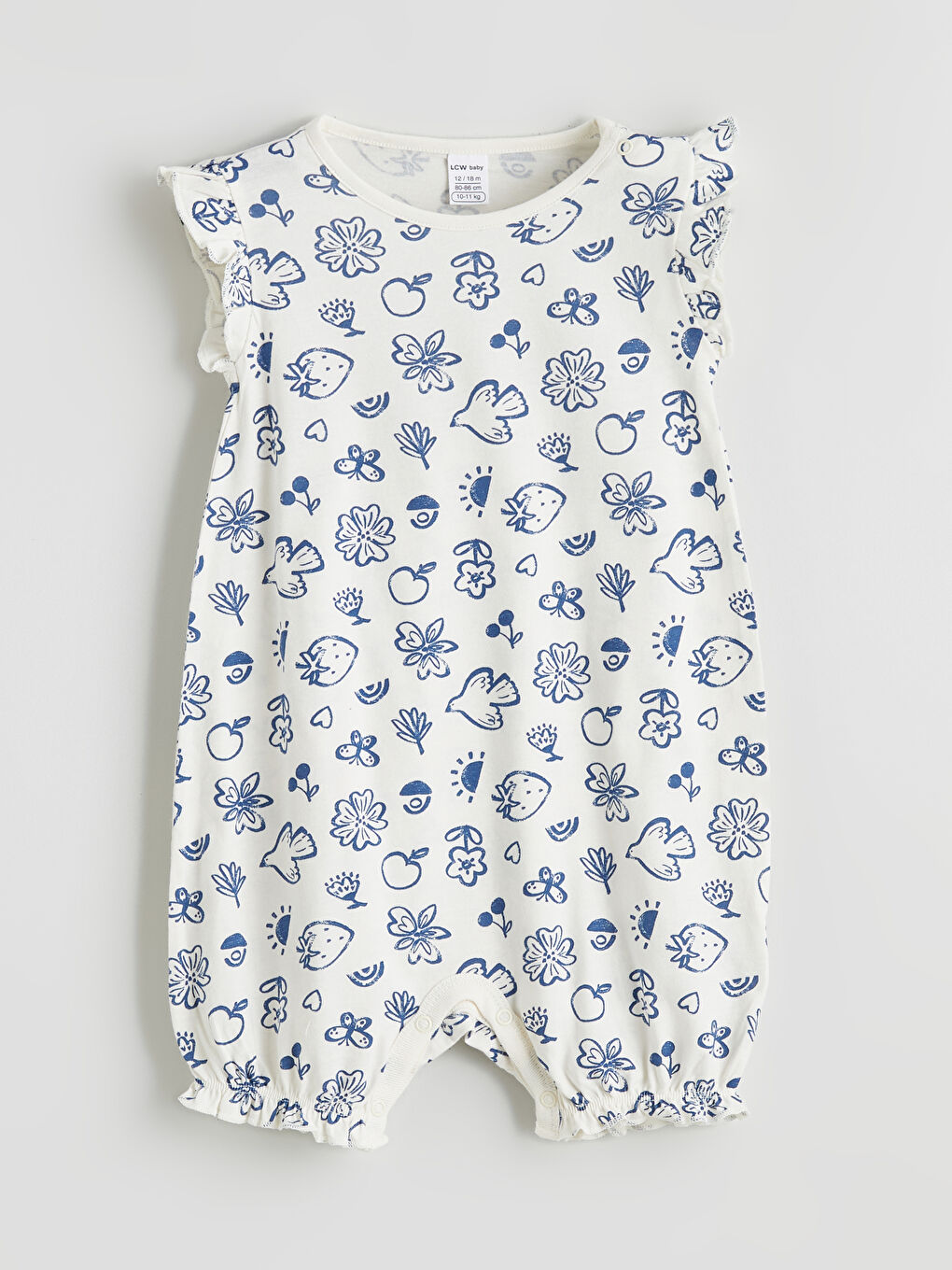 Ekru Bisiklet Yaka Fırfırlı Kız Bebek Tulum