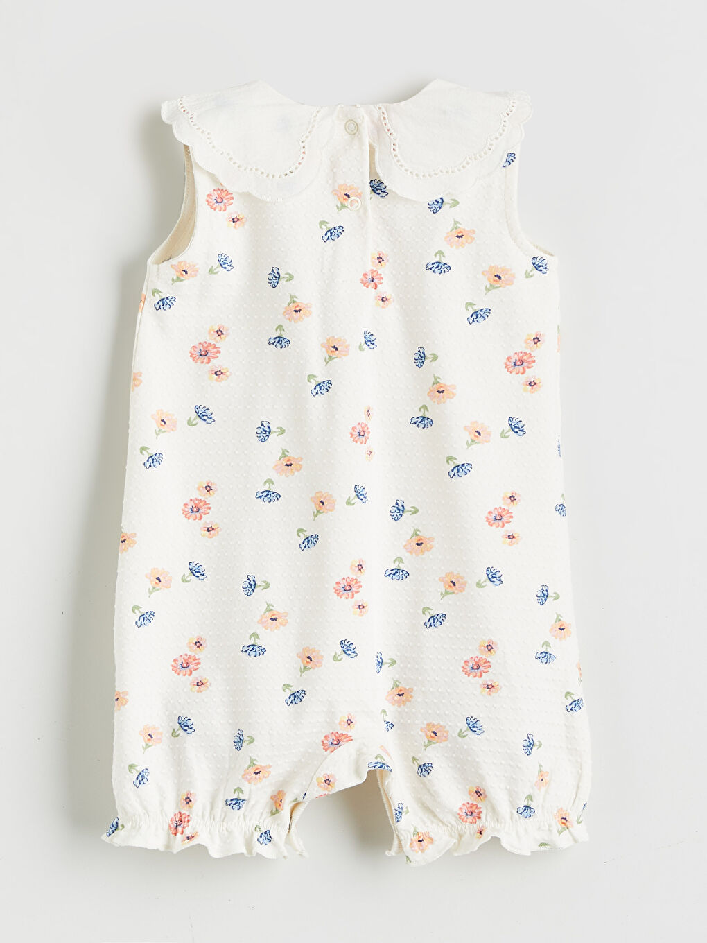 Ekru Bebe Yaka Çiçekli Kız Bebek Tulum-1