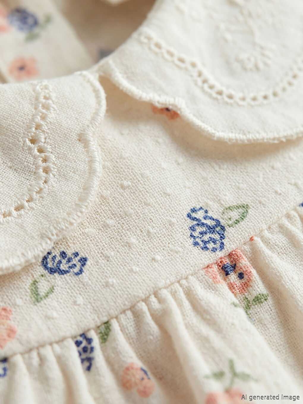 Ekru Bebe Yaka Çiçekli Kız Bebek Tulum-1