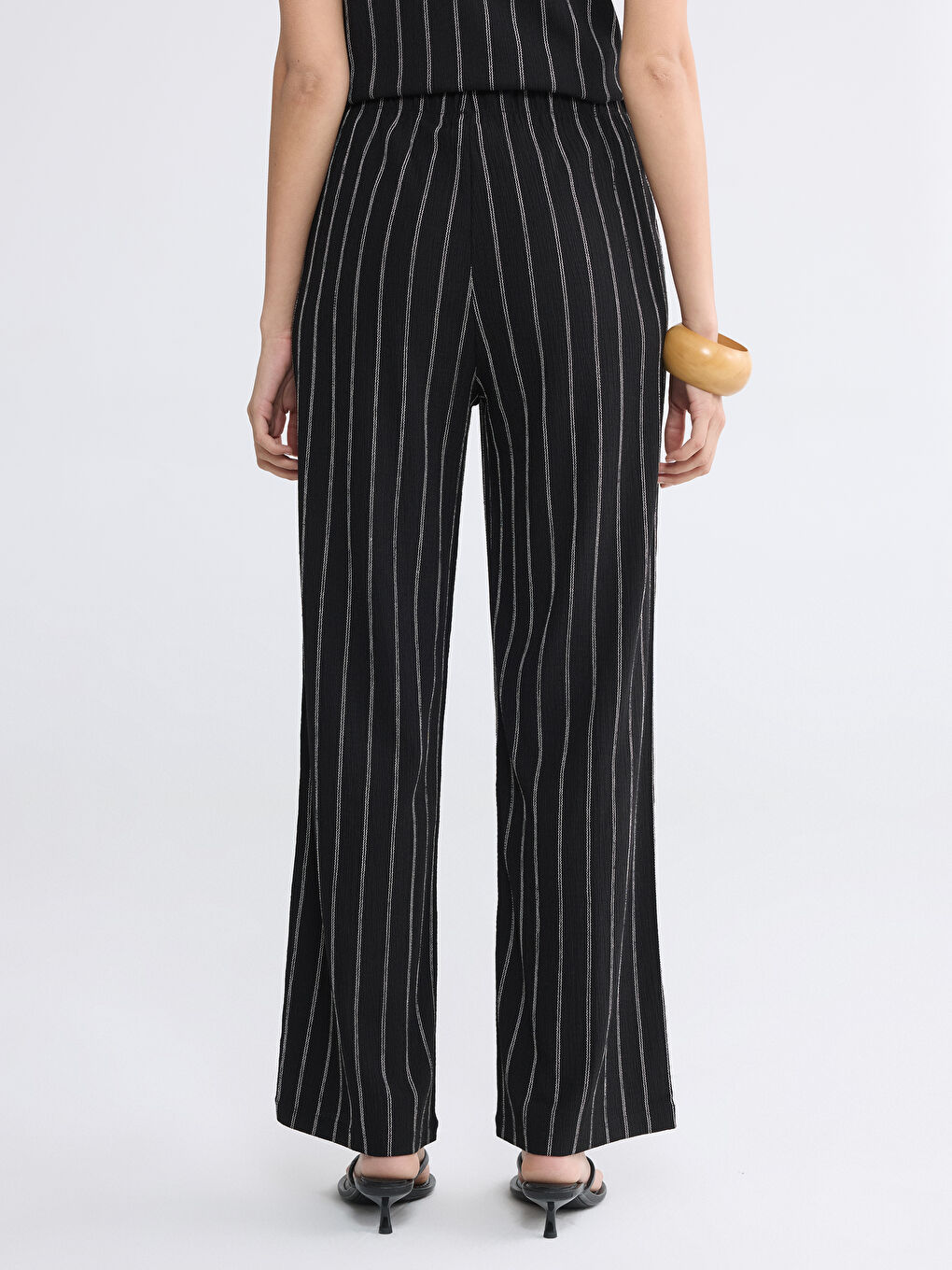 Beli Lastikli Çizgili Kadın Pantolon-3