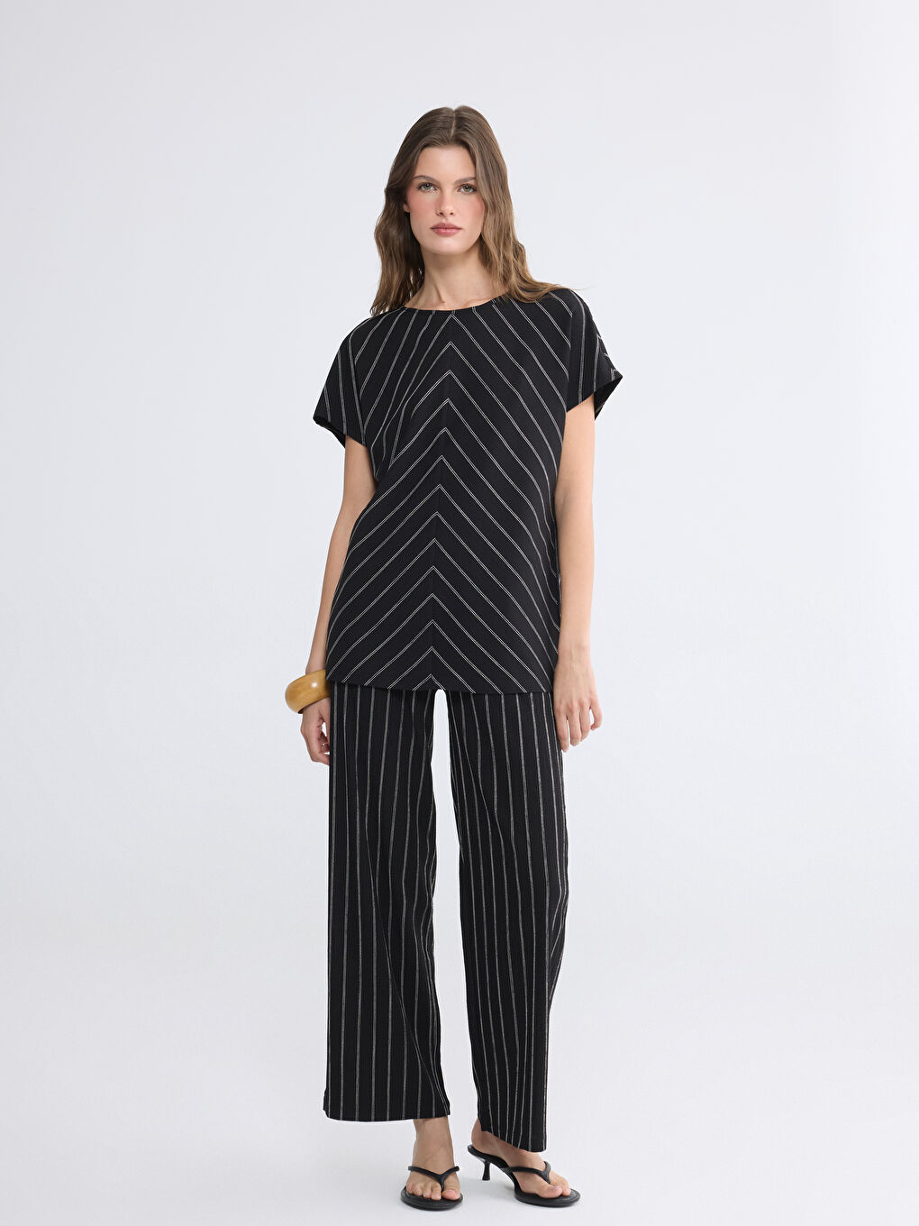 T-shirt à Rayures à Col Rond pour Femme-1