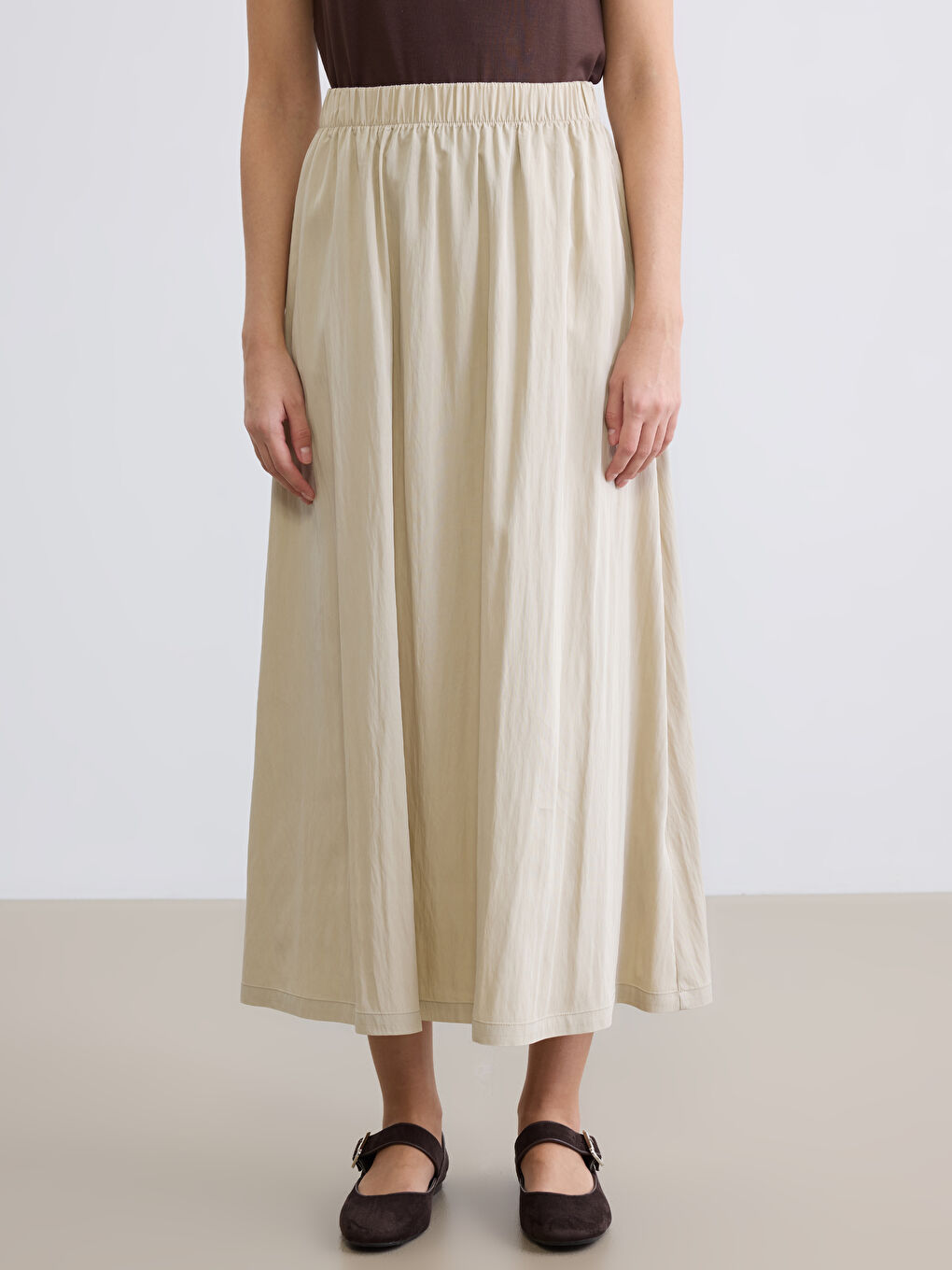 Women's Elastic Waist A-Line Poplin Skirt-1