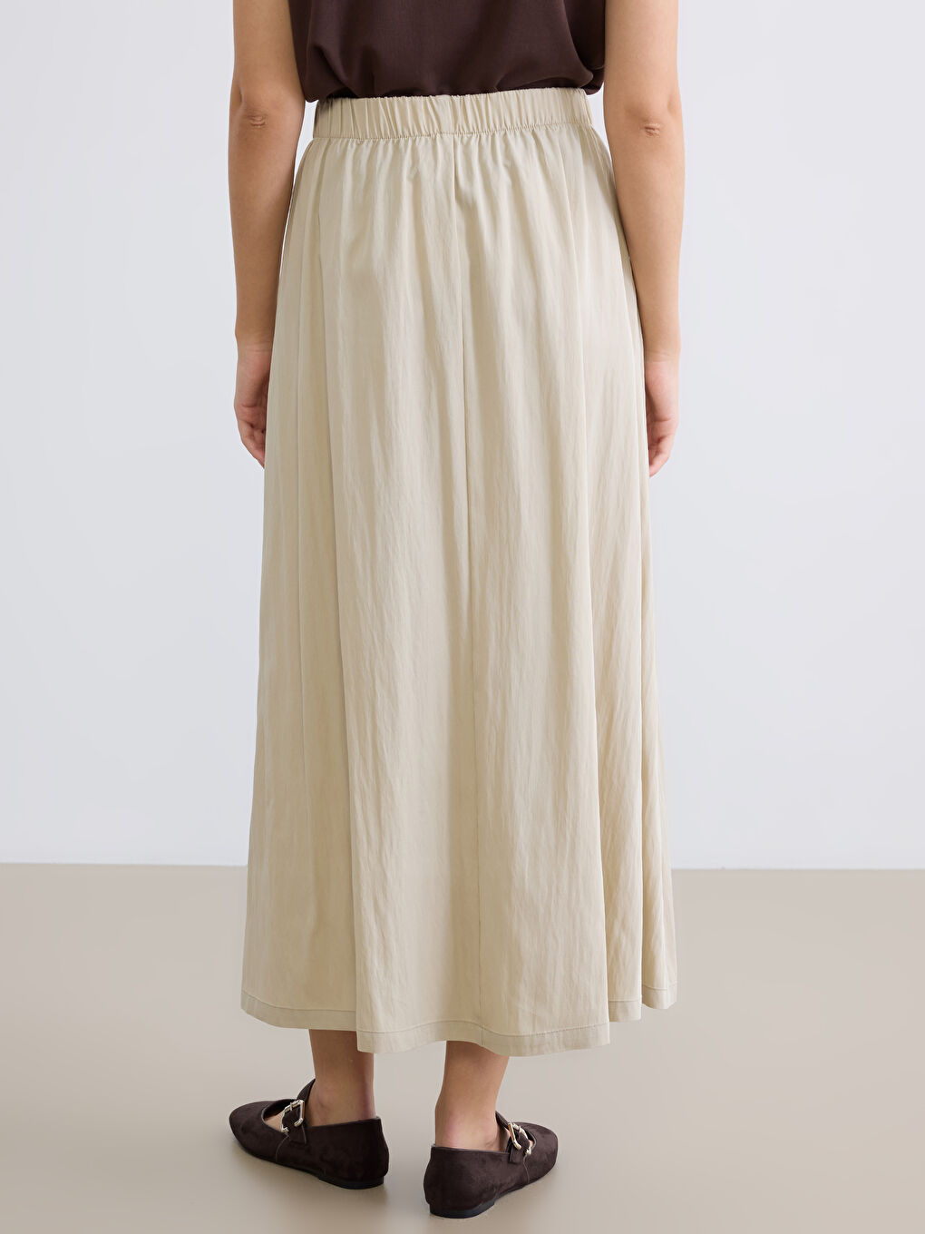 Women's Elastic Waist A-Line Poplin Skirt-3