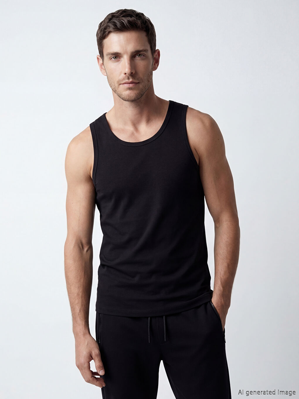 Siyah U Yaka Penye Erkek Atlet