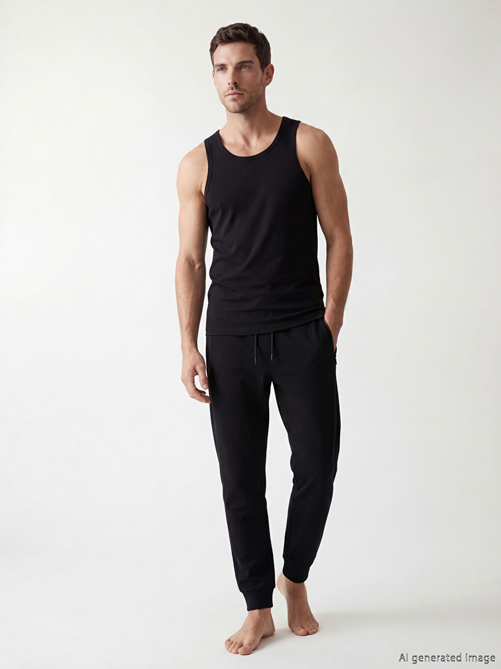 Siyah U Yaka Penye Erkek Atlet-1