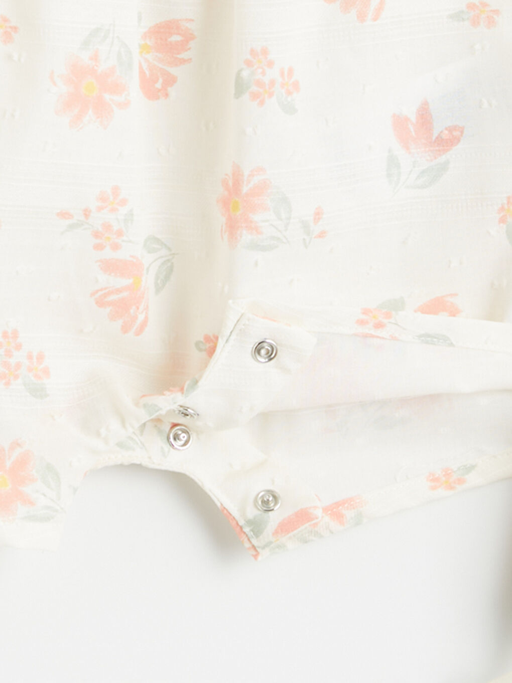 Ekru Kare Yaka Fırfırlı Baskılı Kız Bebek Poplin Tulum-3