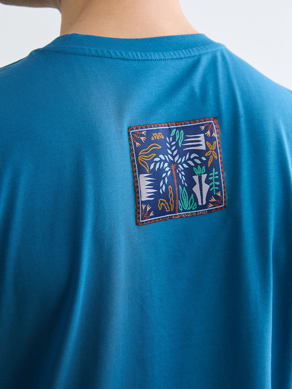 Mavi Bisiklet Yaka Baskılı Penye Erkek Tişört-2