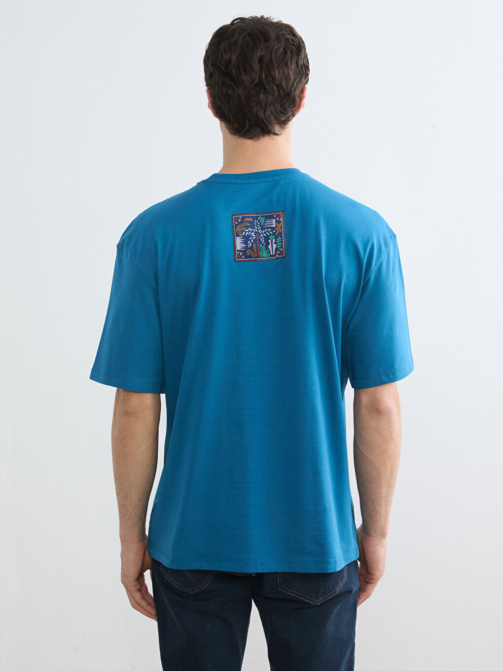 Mavi Bisiklet Yaka Baskılı Penye Erkek Tişört-3