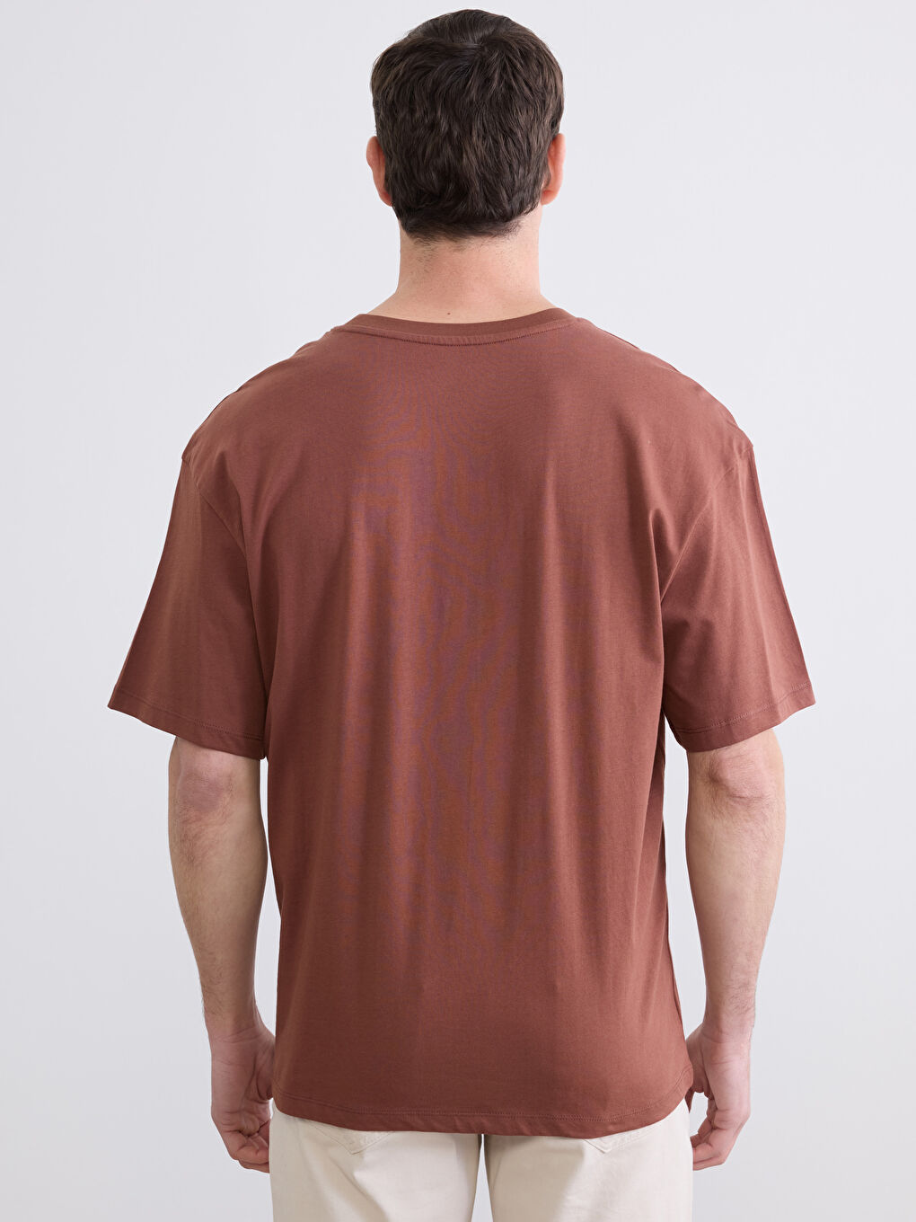 Kahverengi Bisiklet Yaka Baskılı Penye Erkek Tişört-3