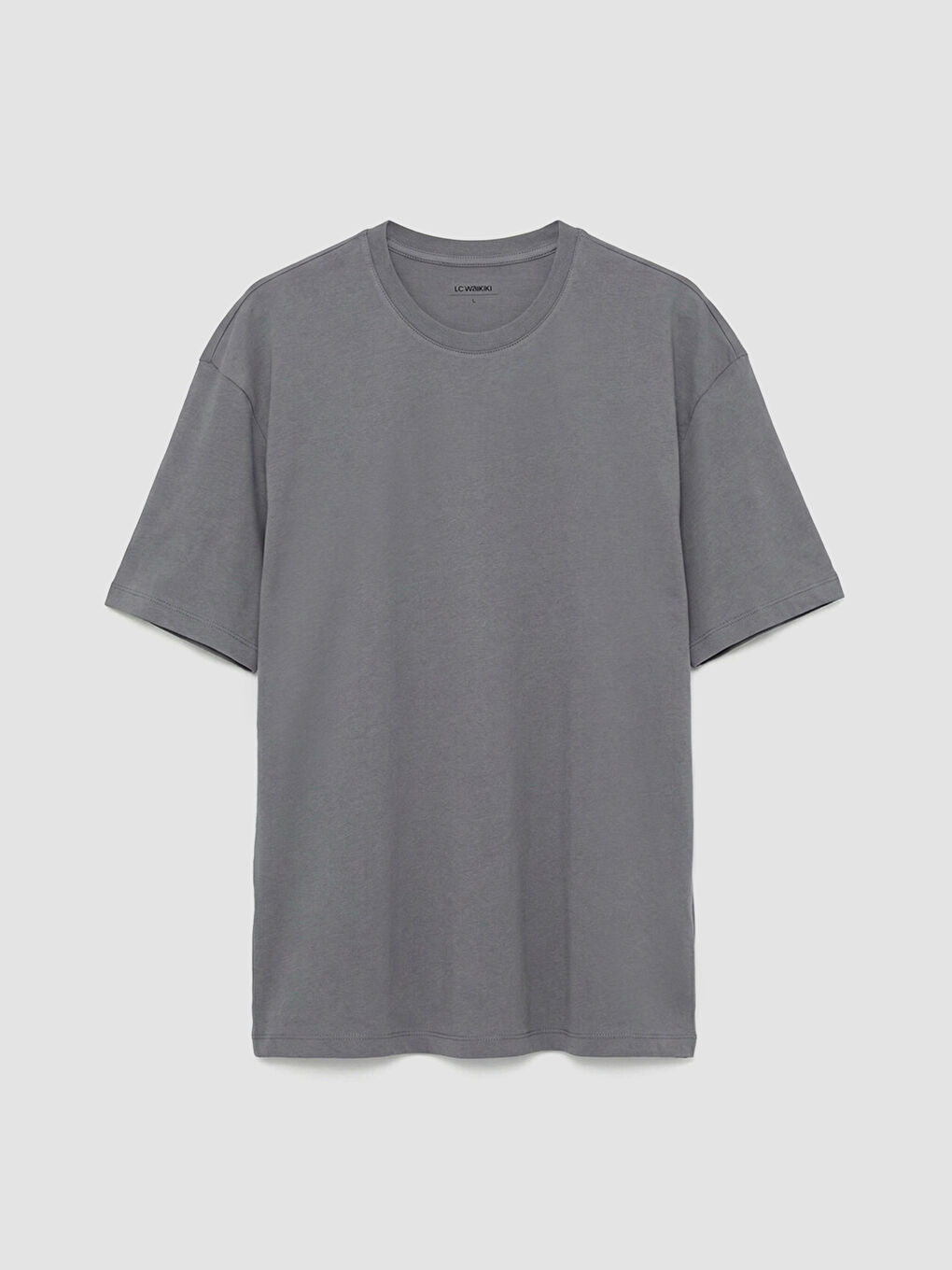 Gri Bisiklet Yaka Baskılı Penye Erkek Tişört-4