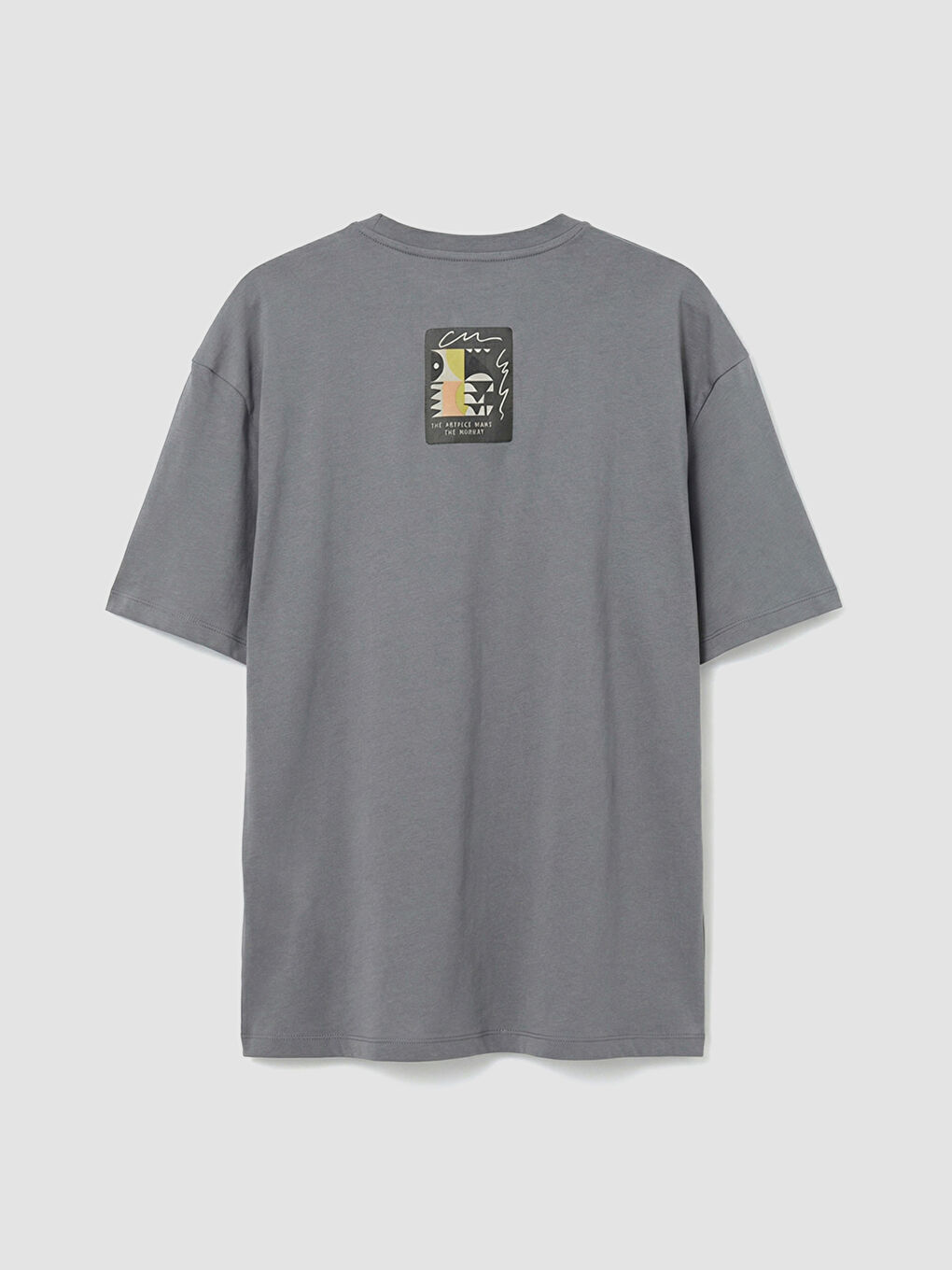 Gri Bisiklet Yaka Baskılı Penye Erkek Tişört-5