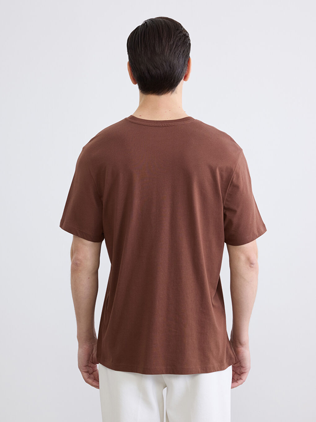 Kahverengi Bisiklet Yaka Baskılı Penye Erkek Tişört-3