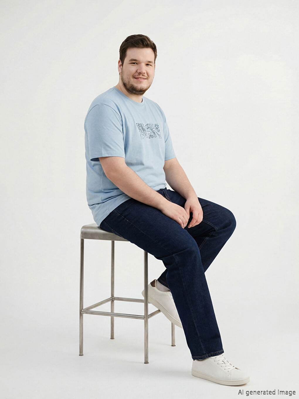 Mavi Bisiklet Yaka Baskılı Penye Erkek Tişört