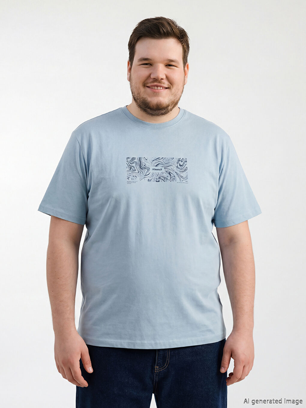 Mavi Bisiklet Yaka Baskılı Penye Erkek Tişört-1