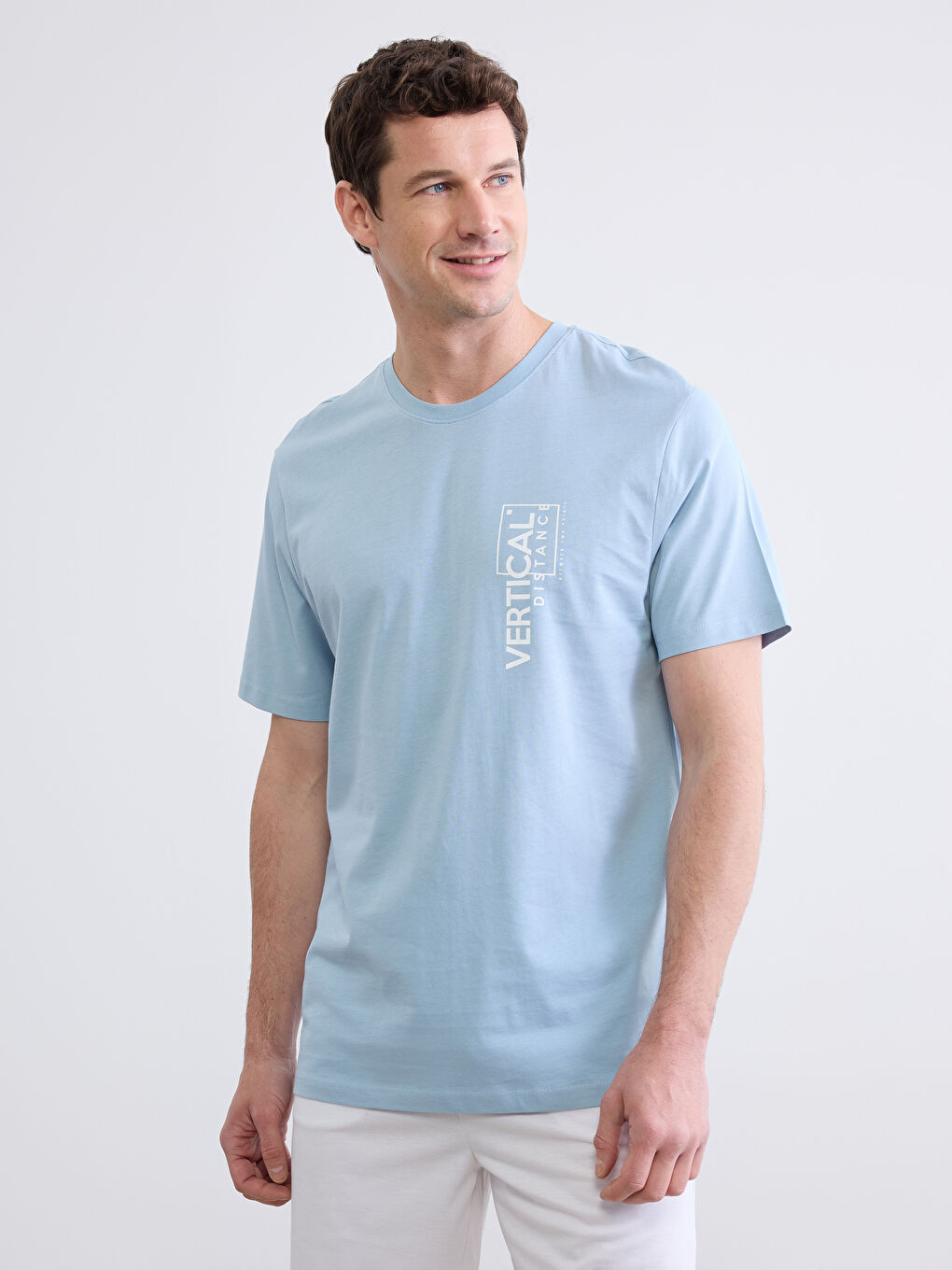 Mavi Bisiklet Yaka Baskılı Erkek Tişört