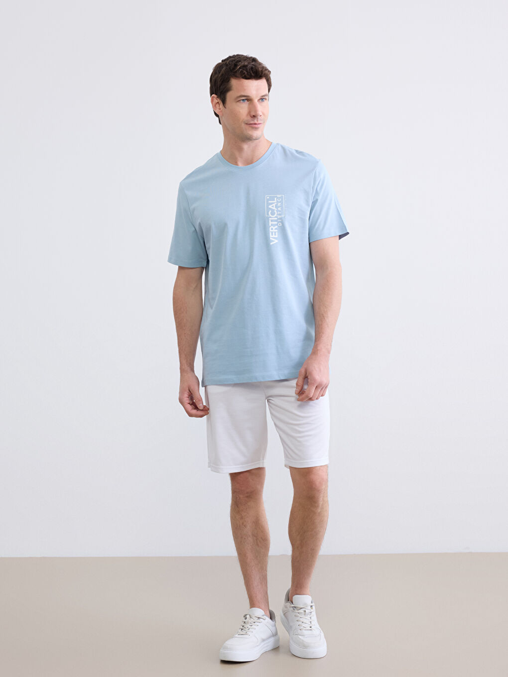 Mavi Bisiklet Yaka Baskılı Erkek Tişört-1