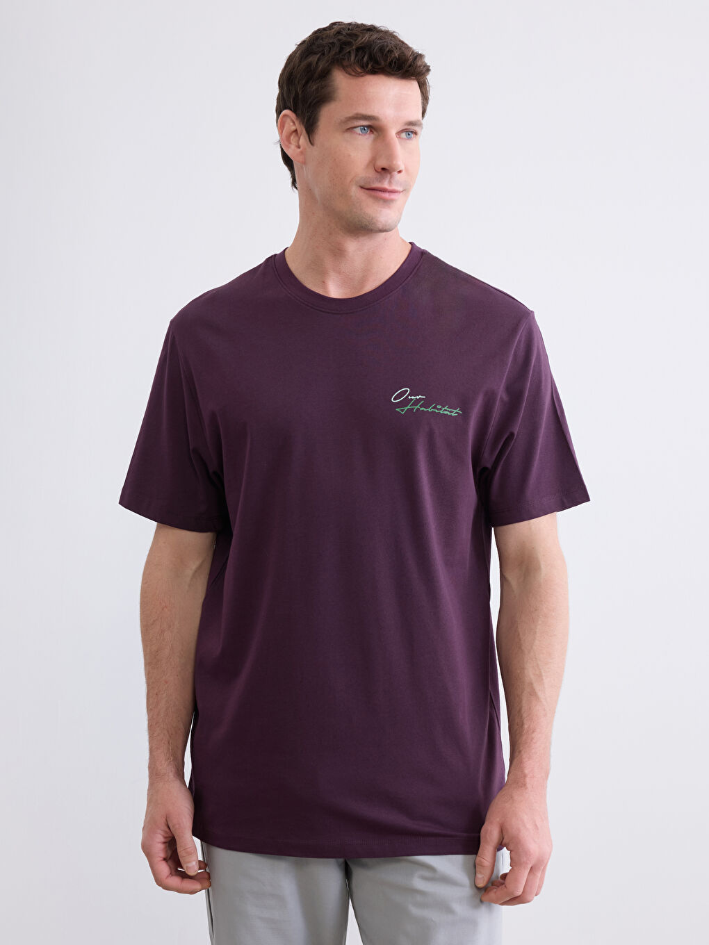 Mürdüm Bisiklet Yaka Baskılı Erkek Tişört