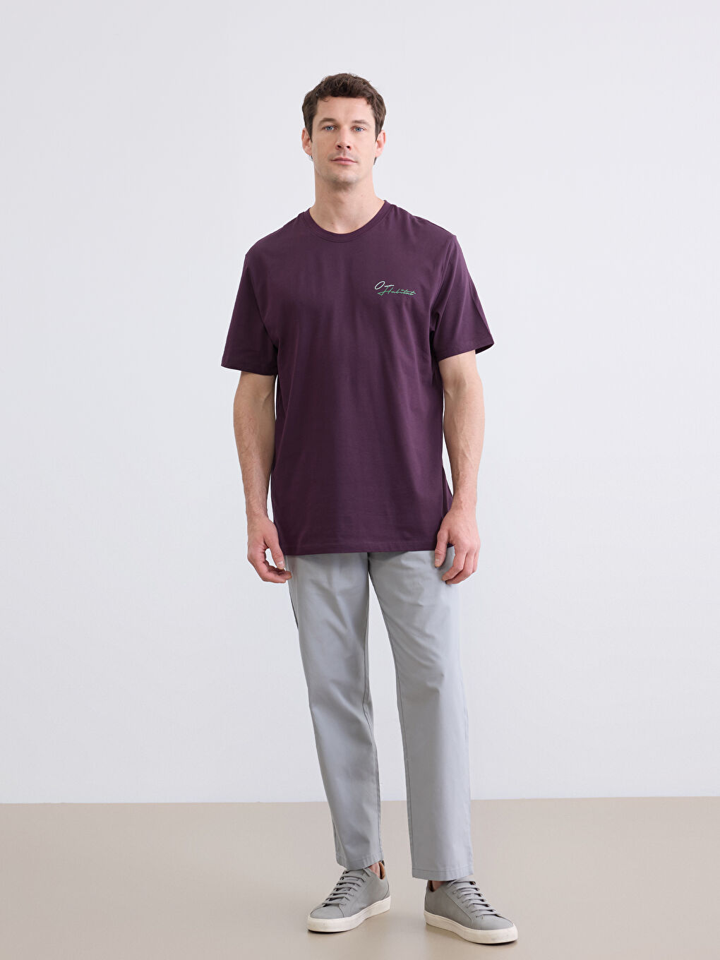 Mürdüm Bisiklet Yaka Baskılı Erkek Tişört-1