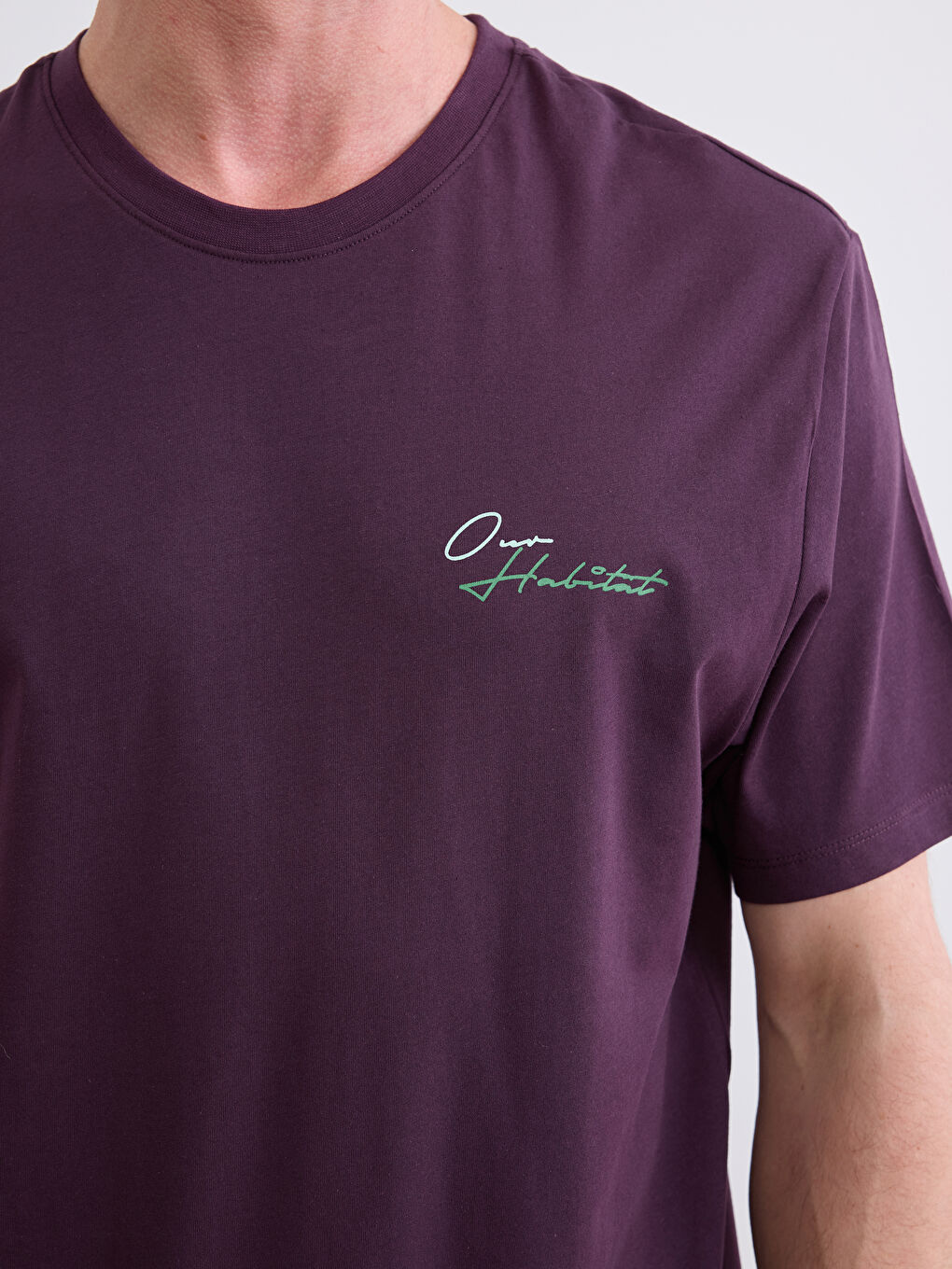 Mürdüm Bisiklet Yaka Baskılı Erkek Tişört-2