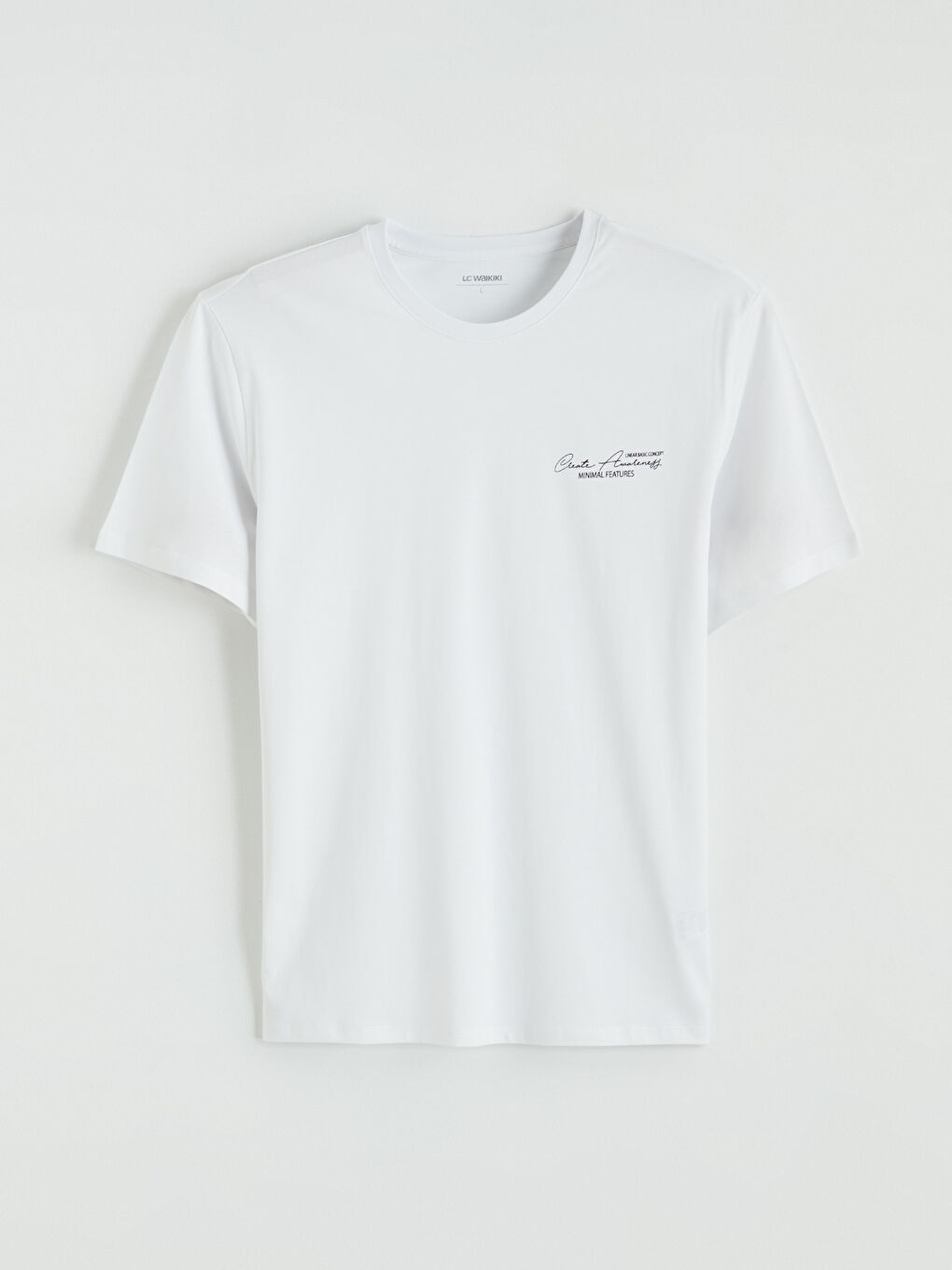 Beyaz Bisiklet Yaka Baskılı Erkek Tişört-4