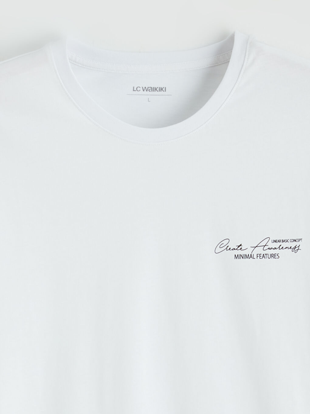 Beyaz Bisiklet Yaka Baskılı Erkek Tişört-5