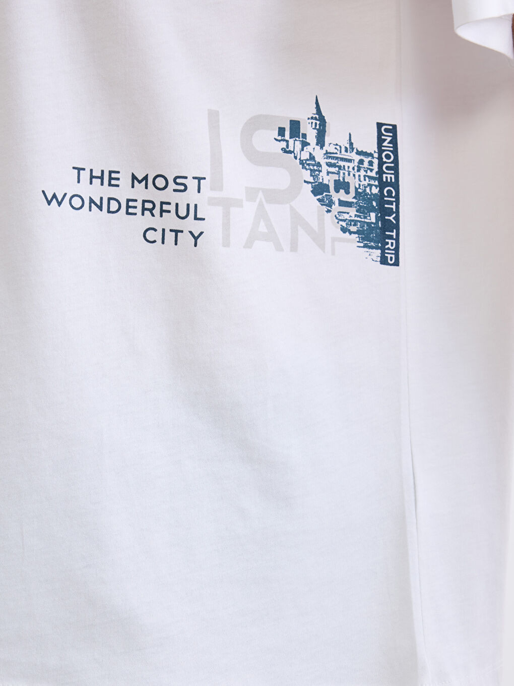 Beyaz Bisiklet Yaka İstanbul Baskılı Erkek Tişört-2