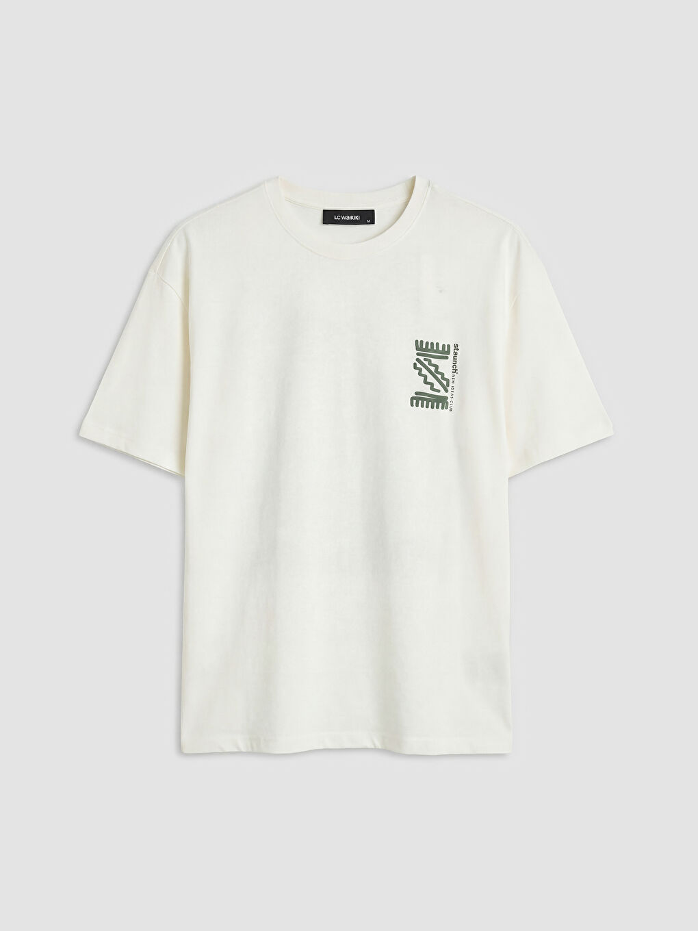 Ekru Bisiklet Yaka Baskılı Erkek Tişört-4