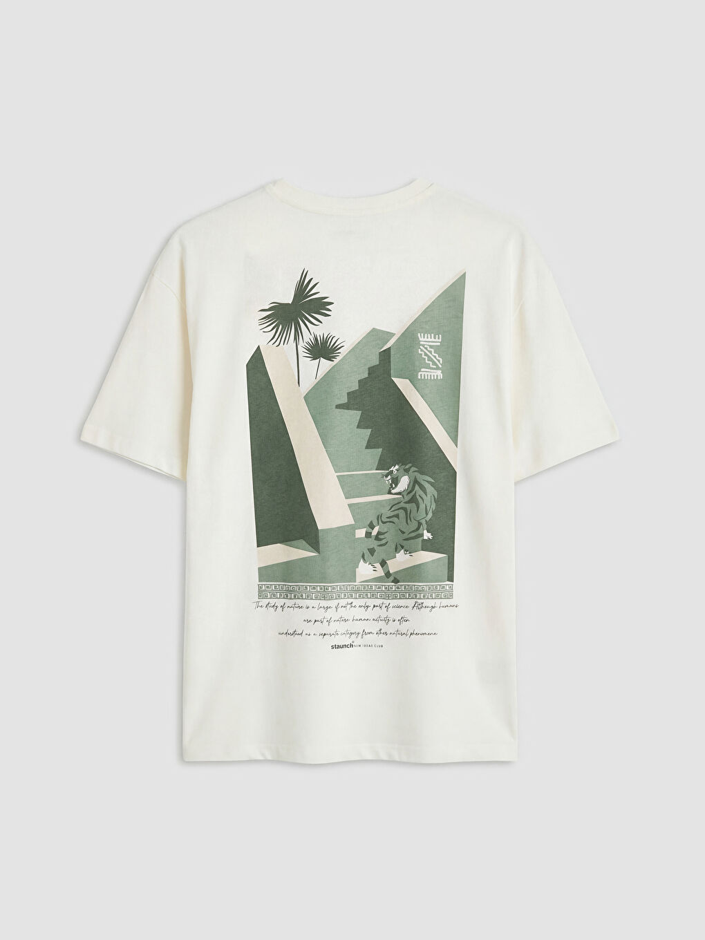 Ekru Bisiklet Yaka Baskılı Erkek Tişört-5