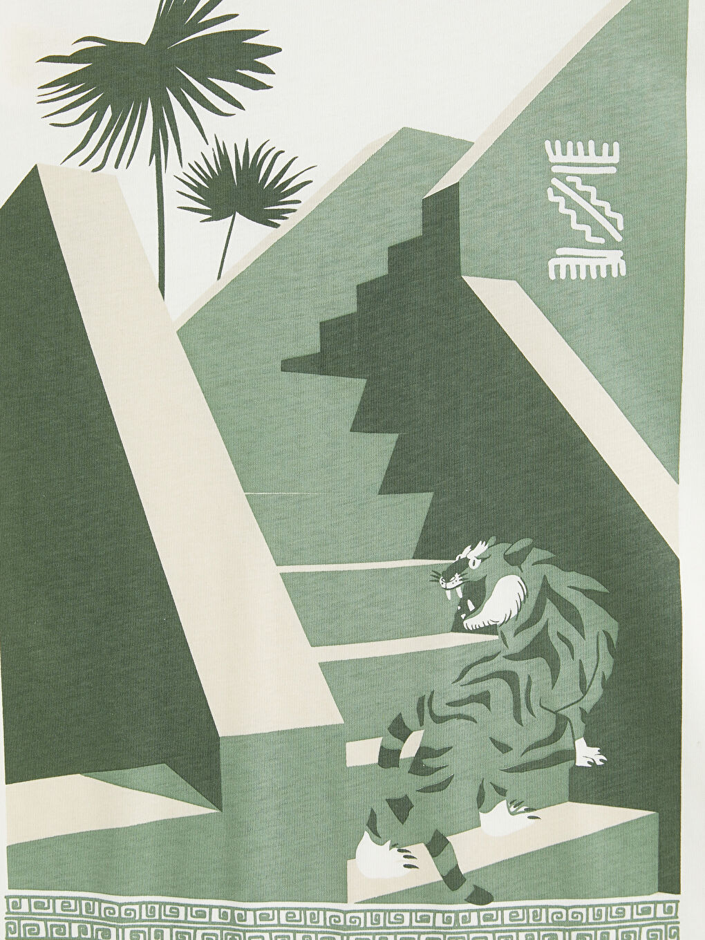 Ekru Bisiklet Yaka Baskılı Erkek Tişört-6