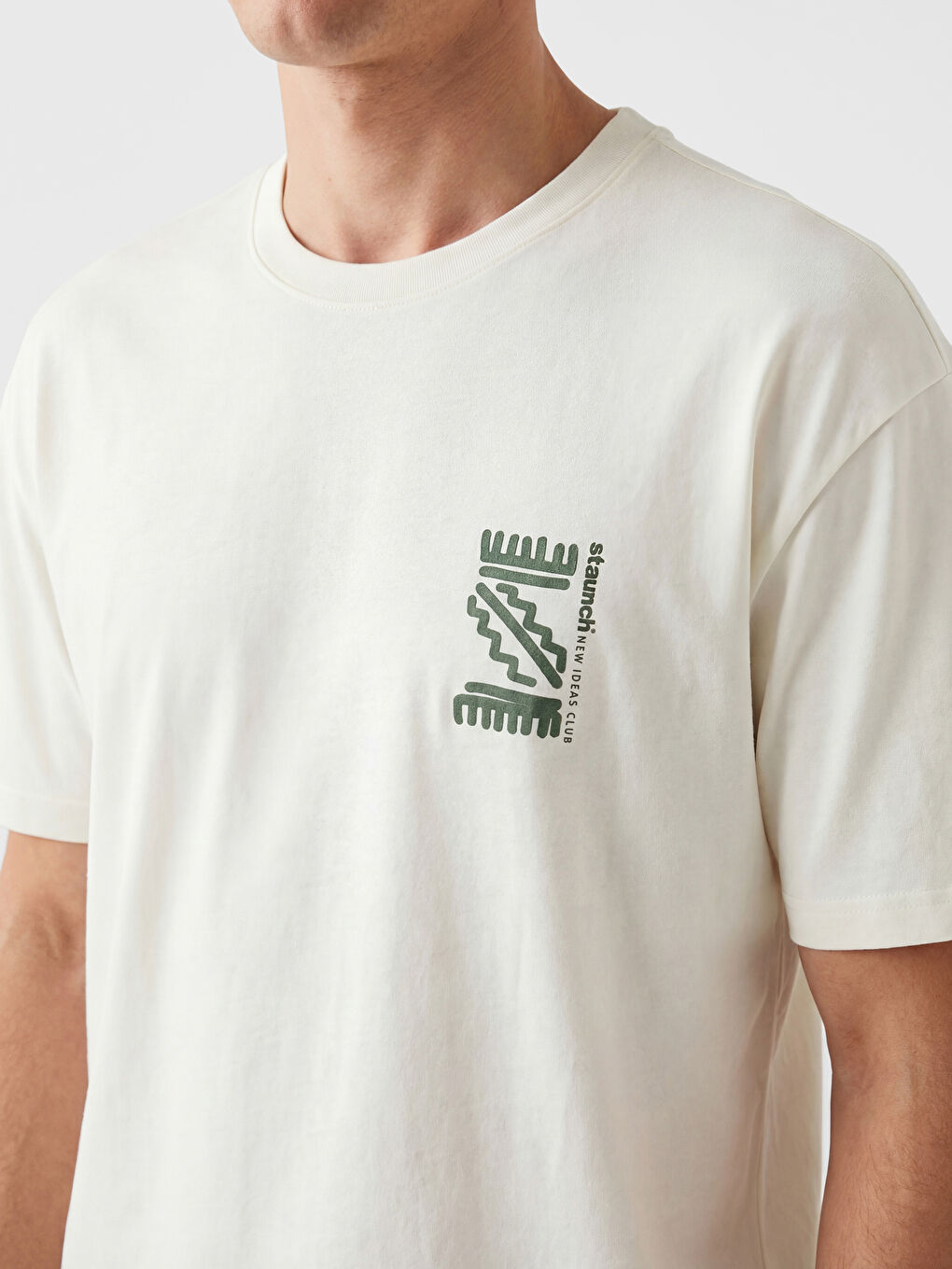 Ekru Bisiklet Yaka Baskılı Erkek Tişört-2