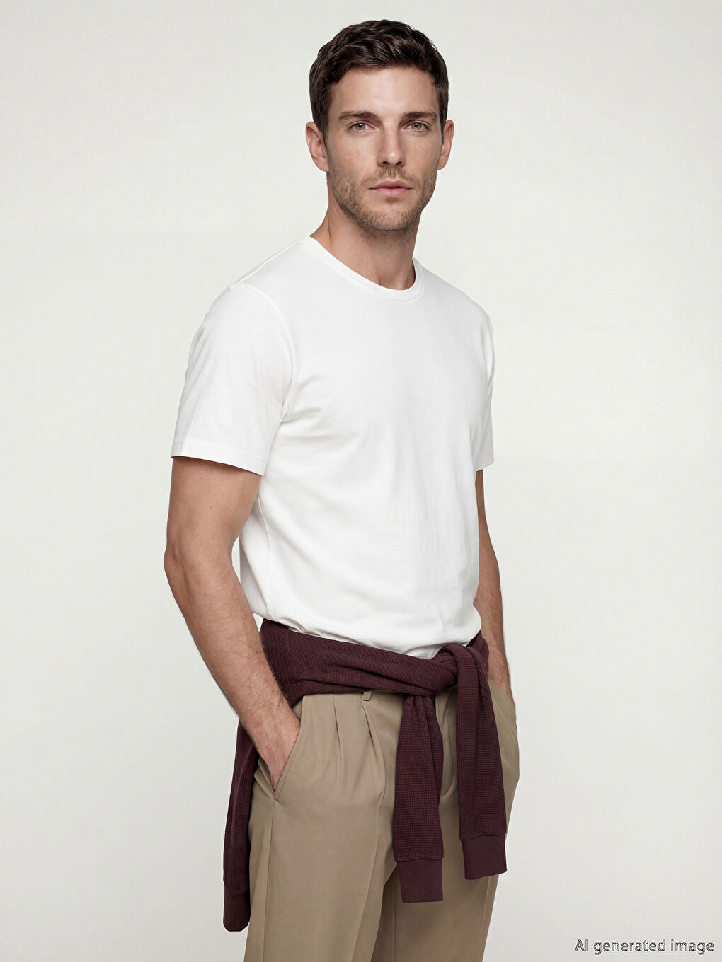 Ekru Bisiklet Yaka Erkek Tişört