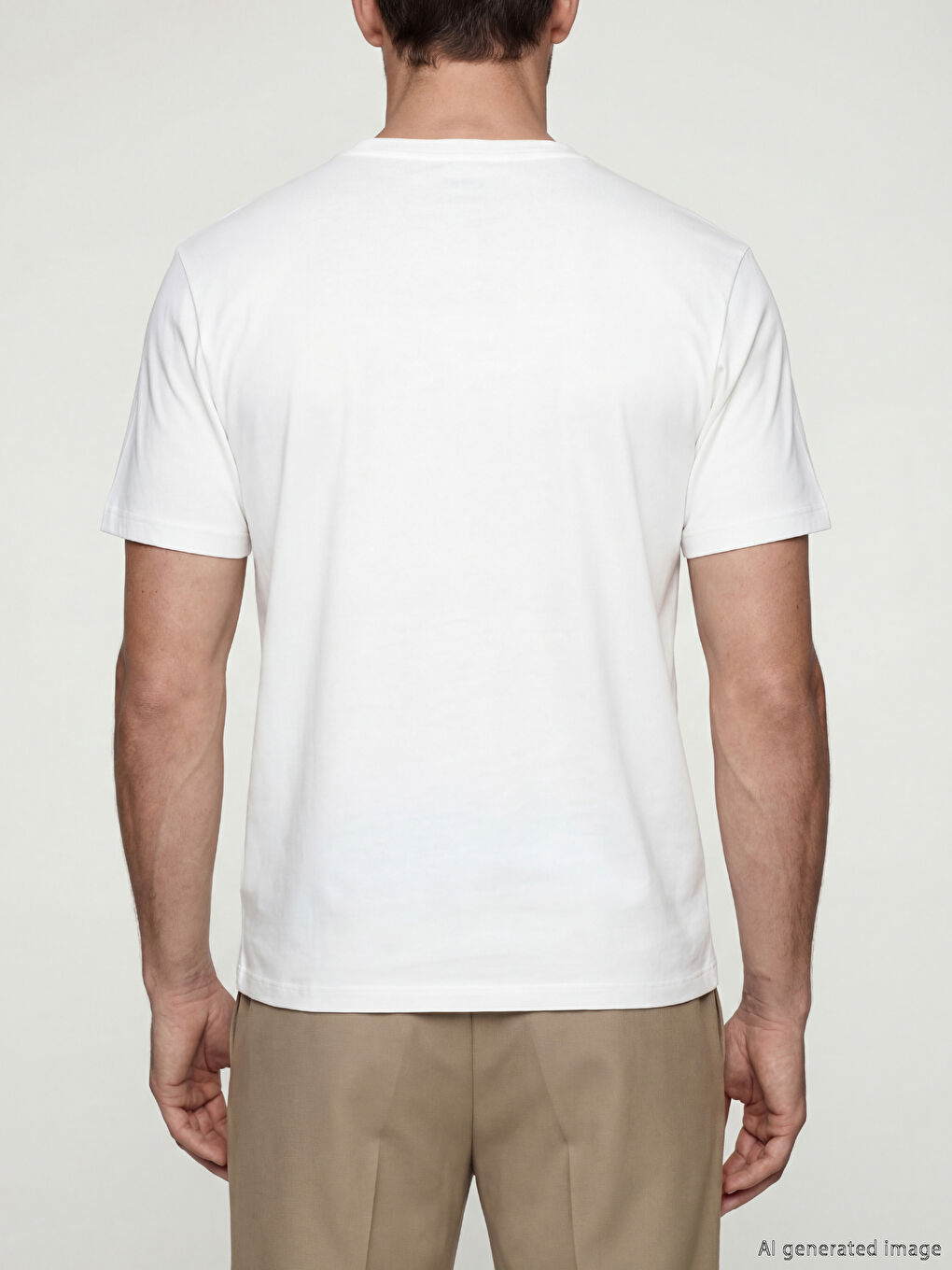 Ekru Bisiklet Yaka Erkek Tişört-2