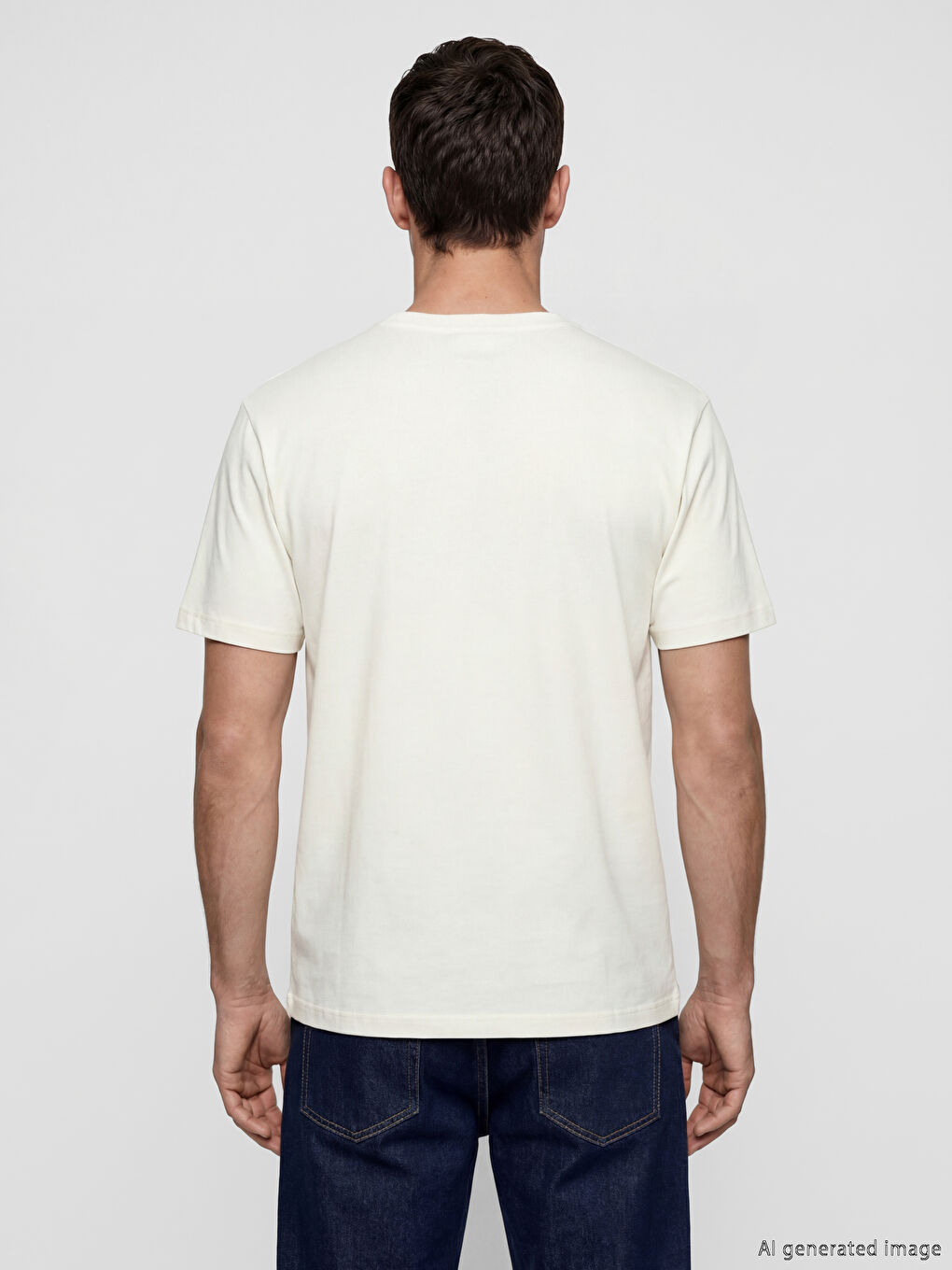 Ekru Bisiklet Yaka New York Baskılı Erkek Tişört-3