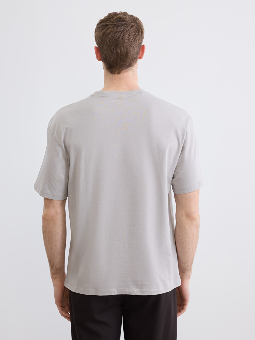 Gri Relax Fit Bisiklet Yaka Baskılı Erkek Tişört-3