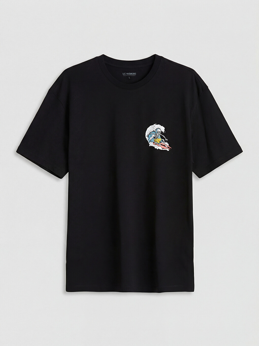 Siyah Loose Fit Baskılı Erkek Tişört-3