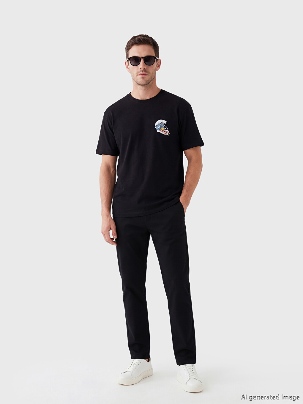 Siyah Loose Fit Baskılı Erkek Tişört-1
