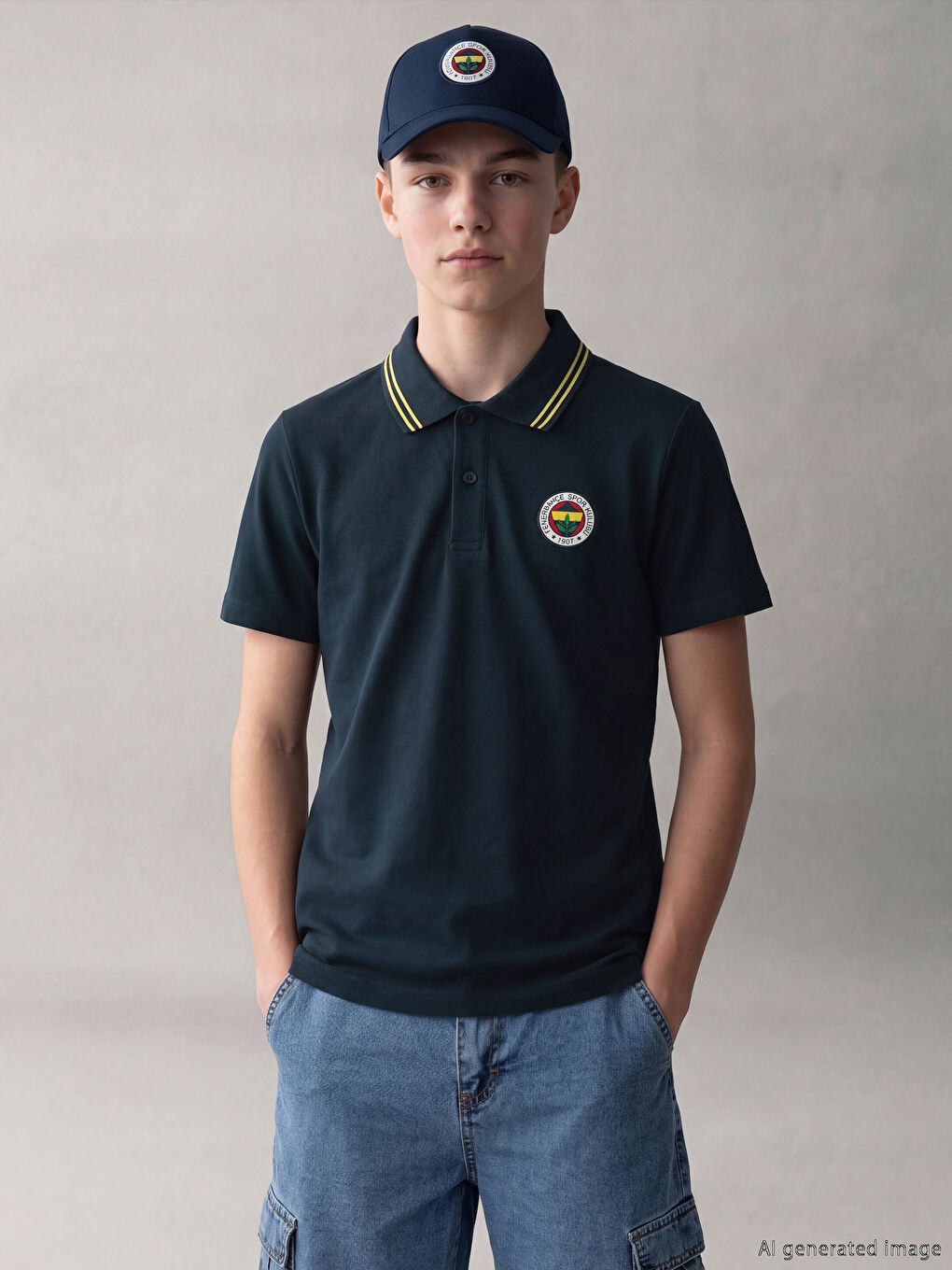 Polo Collar Fenerbahçe Printed Boys' T-Shirt